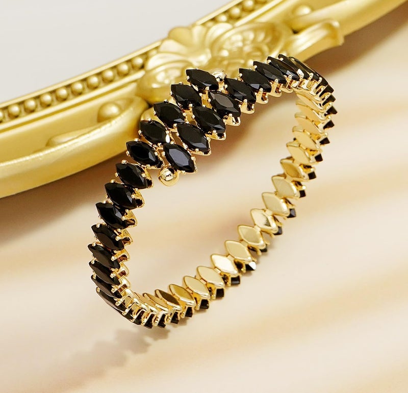 Wovanoo Rhinestone Cuff Bracelet Cubic Zirconia Tennis Bracelets Open Adjustable Elastic Bangle for Women - Image 3